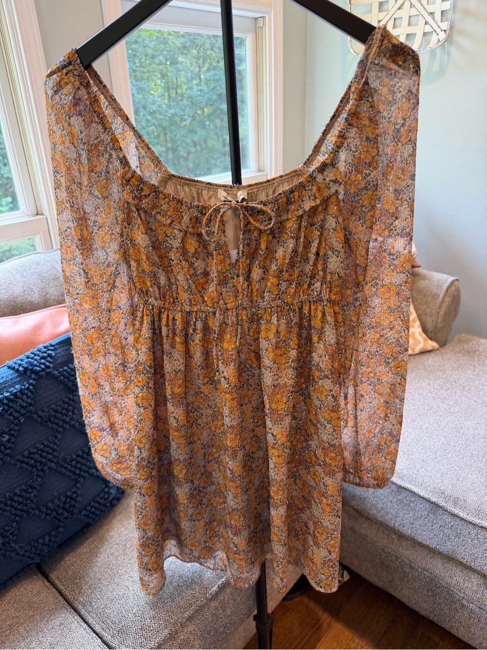 American Eagle Outfitters Yellow Floral Peasant Tunic